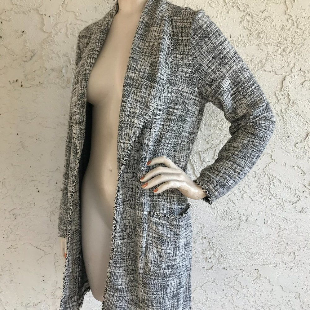 MAX STUDIO Duster Cardigan Sweater NWT Woven Knit Fringe Open Front Size L